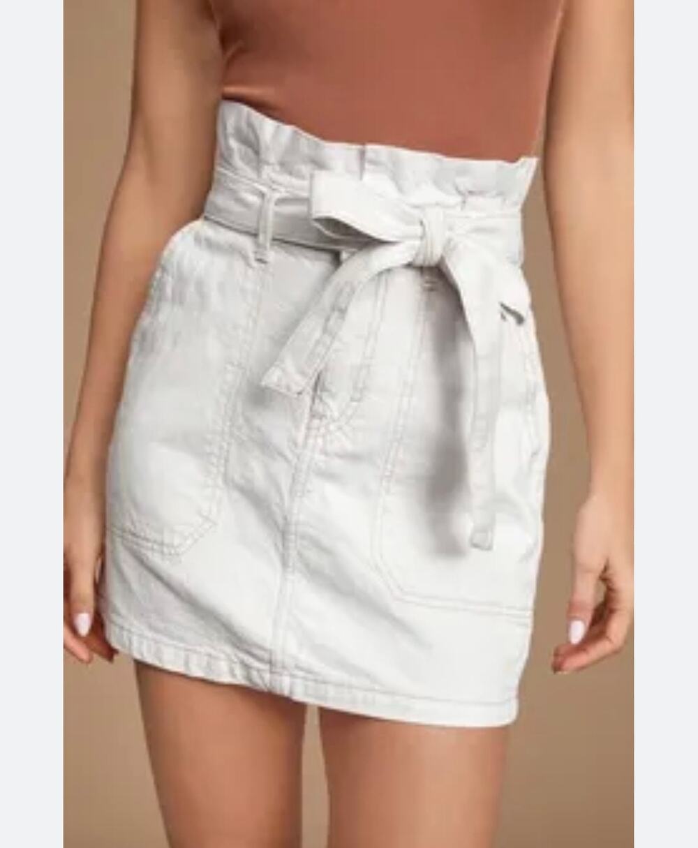 Free People White Paper Bag Waist Denim Cloth Belt Skirt sz 6